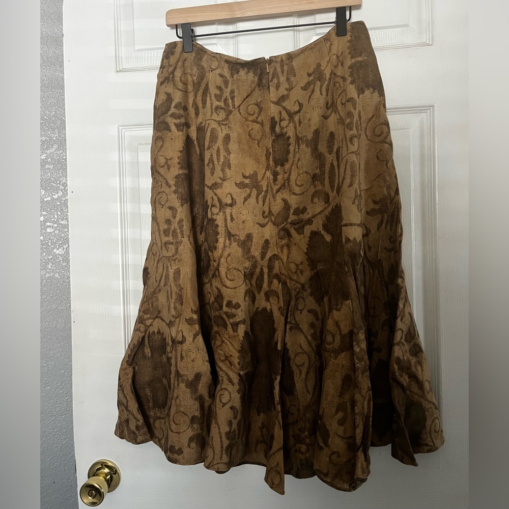 Ralph Lauren Tan and Brown Floral Midi linen Skirt - Picture 4 of 4